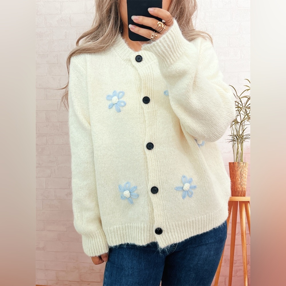 Flower Button-Down Cardigan